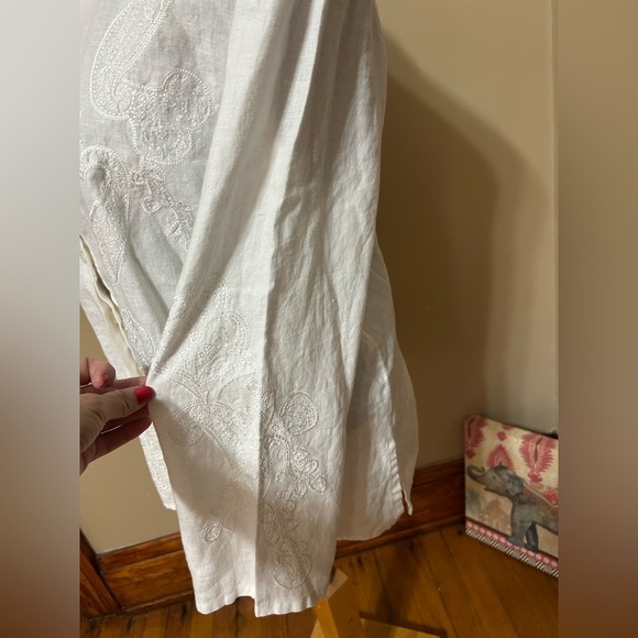 Liz Claiborne XL Linen Feminine Romantic Floral Embroidered Floral White Shirt - Picture 4 of 11